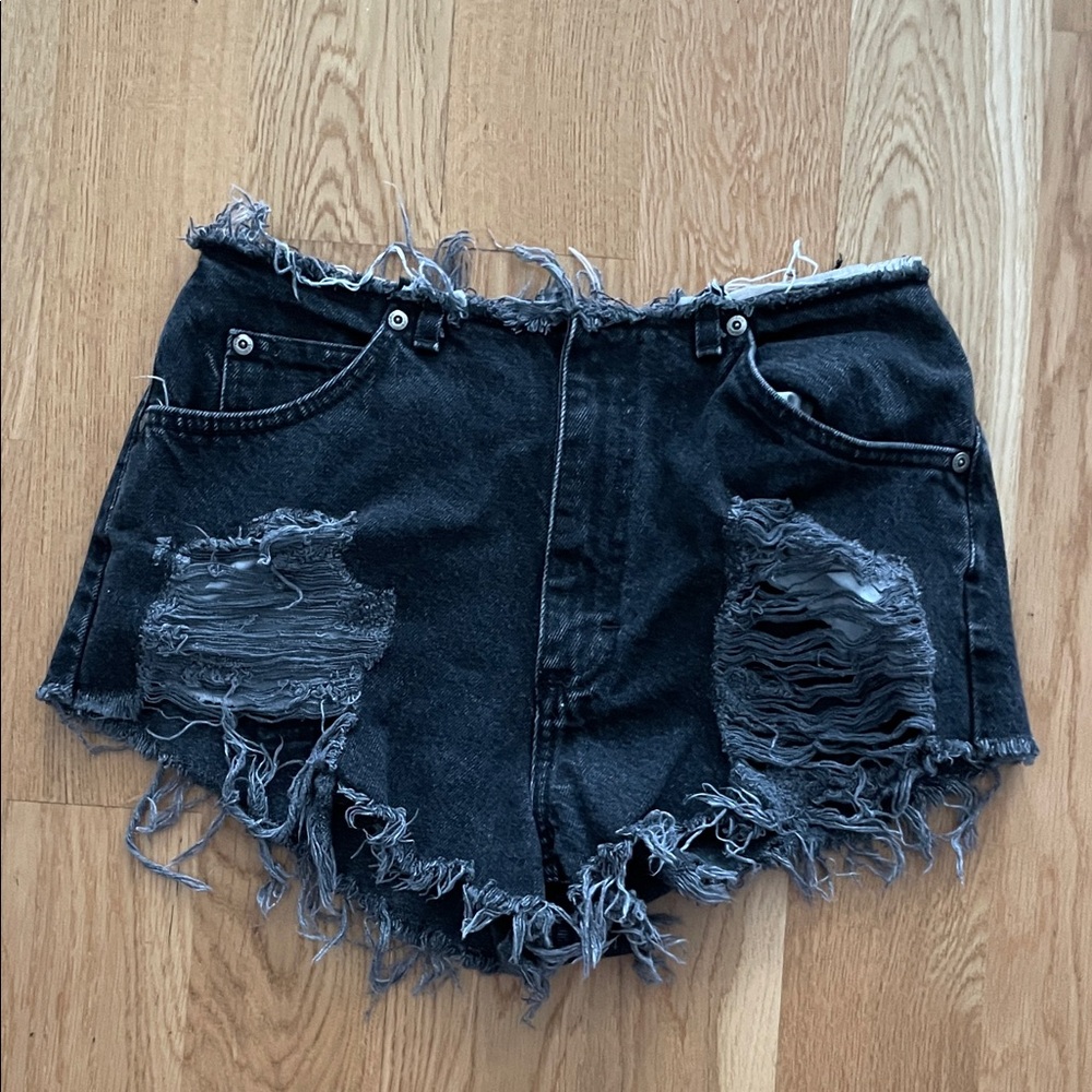 VINTAGE Distressed Black Denim Shorts